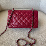 CHANEL Handbag 18B Raspberry Red Caviar Quilted Mini Rectangular Single Flap with Light Gold Hardware - Redeluxe
