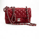 CHANEL Handbag 18B Raspberry Red Caviar Quilted Mini Rectangular Single Flap with Silver Hardware - Redeluxe