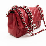 CHANEL Handbag 18B Raspberry Red Caviar Quilted Mini Rectangular Single Flap with Silver Hardware - Redeluxe