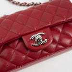 CHANEL Handbag 18B Raspberry Red Caviar Quilted Mini Rectangular Single Flap with Silver Hardware - Redeluxe