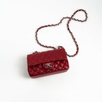 CHANEL Handbag 18B Raspberry Red Caviar Quilted Mini Rectangular Single Flap with Silver Hardware - Redeluxe