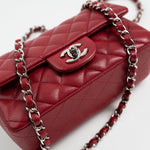CHANEL Handbag 18B Raspberry Red Caviar Quilted Mini Rectangular Single Flap with Silver Hardware - Redeluxe