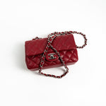 CHANEL Handbag 18B Raspberry Red Caviar Quilted Mini Rectangular Single Flap with Silver Hardware - Redeluxe