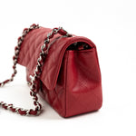 CHANEL Handbag 18B Raspberry Red Caviar Quilted Mini Rectangular Single Flap with Silver Hardware - Redeluxe
