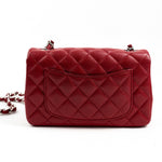CHANEL Handbag 18B Raspberry Red Caviar Quilted Mini Rectangular Single Flap with Silver Hardware - Redeluxe