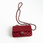 CHANEL Handbag 18B Raspberry Red Caviar Quilted Mini Rectangular Single Flap with Silver Hardware - Redeluxe