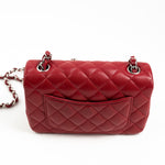 CHANEL Handbag 18B Raspberry Red Caviar Quilted Mini Rectangular Single Flap with Silver Hardware - Redeluxe