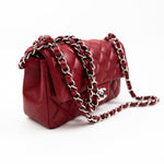 CHANEL Handbag 18B Raspberry Red Caviar Quilted Mini Rectangular Single Flap with Silver Hardware - Redeluxe