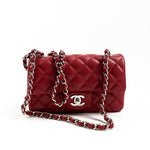 CHANEL Handbag 18B Raspberry Red Caviar Quilted Mini Rectangular Single Flap with Silver Hardware - Redeluxe