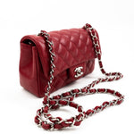 CHANEL Handbag 18B Raspberry Red Caviar Quilted Mini Rectangular Single Flap with Silver Hardware - Redeluxe
