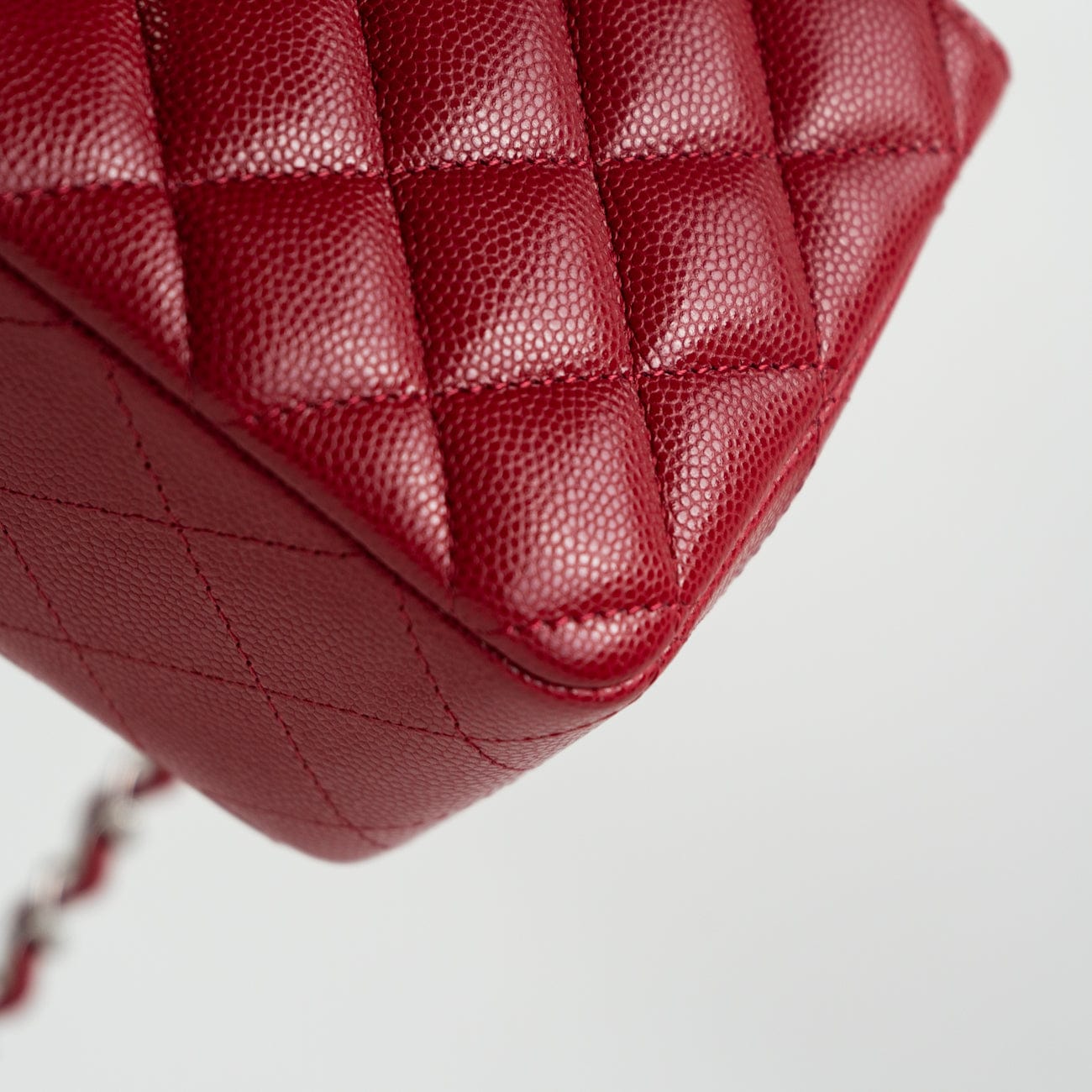 CHANEL Handbag 18B Raspberry Red Caviar Quilted Mini Rectangular Single Flap with Silver Hardware - Redeluxe
