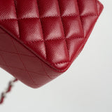 CHANEL Handbag 18B Raspberry Red Caviar Quilted Mini Rectangular Single Flap with Silver Hardware - Redeluxe