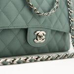 CHANEL Handbag 18C Light Blue Caviar Quilted Medium Classic Flap Edge Stitching Silver Hardware - Redeluxe