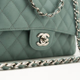 CHANEL Handbag 18C Light Blue Caviar Quilted Medium Classic Flap Edge Stitching Silver Hardware - Redeluxe