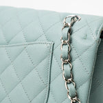 CHANEL Handbag 18C Light Blue Caviar Quilted Medium Classic Flap Edge Stitching Silver Hardware - Redeluxe