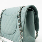 CHANEL Handbag 18C Light Blue Caviar Quilted Medium Classic Flap Edge Stitching Silver Hardware - Redeluxe