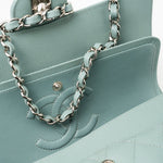 CHANEL Handbag 18C Light Blue Caviar Quilted Medium Classic Flap Edge Stitching Silver Hardware - Redeluxe