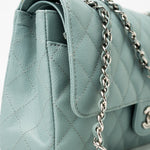 CHANEL Handbag 18C Light Blue Caviar Quilted Medium Classic Flap Edge Stitching Silver Hardware - Redeluxe