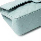 CHANEL Handbag 18C Light Blue Caviar Quilted Medium Classic Flap Edge Stitching Silver Hardware - Redeluxe