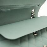 CHANEL Handbag 18C Light Blue Caviar Quilted Medium Classic Flap Edge Stitching Silver Hardware - Redeluxe