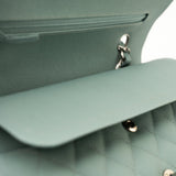 CHANEL Handbag 18C Light Blue Caviar Quilted Medium Classic Flap Edge Stitching Silver Hardware - Redeluxe