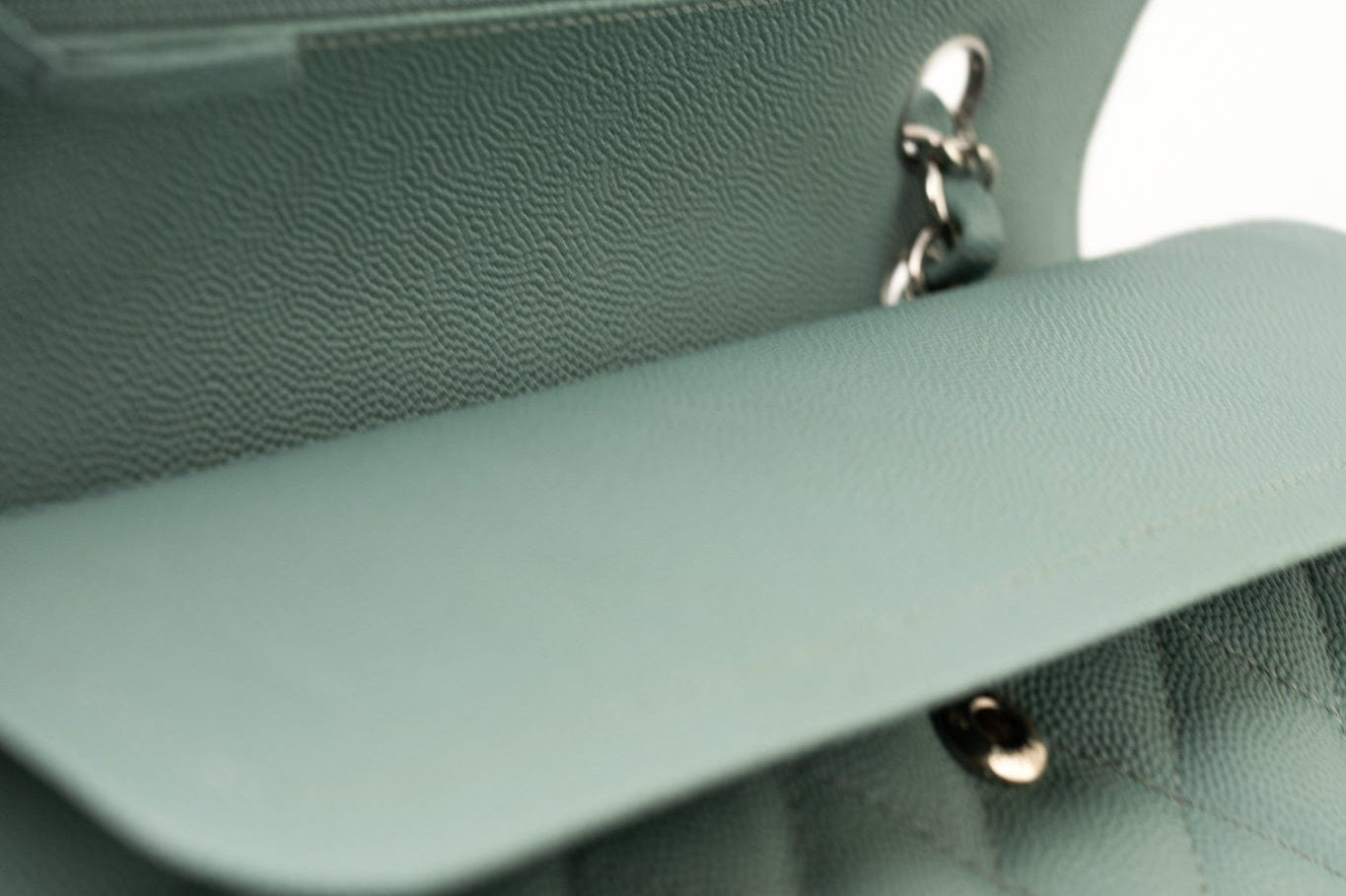 CHANEL Handbag 18C Light Blue Caviar Quilted Medium Classic Flap Edge Stitching Silver Hardware - Redeluxe