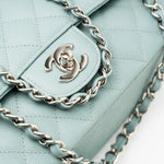 CHANEL Handbag 18C Light Blue Caviar Quilted Medium Classic Flap Edge Stitching Silver Hardware - Redeluxe