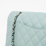 CHANEL Handbag 18C Light Blue Caviar Quilted Medium Classic Flap Edge Stitching Silver Hardware - Redeluxe