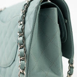CHANEL Handbag 18C Light Blue Caviar Quilted Medium Classic Flap Edge Stitching Silver Hardware - Redeluxe