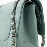 CHANEL Handbag 18C Light Blue Caviar Quilted Medium Classic Flap Edge Stitching Silver Hardware - Redeluxe