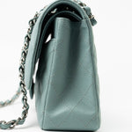 CHANEL Handbag 18C Light Blue Caviar Quilted Medium Classic Flap Edge Stitching Silver Hardware - Redeluxe