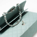 CHANEL Handbag 18C Light Blue Caviar Quilted Medium Classic Flap Edge Stitching Silver Hardware - Redeluxe