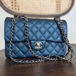 CHANEL Handbag 18S Dark Blue Caviar Quilted Classic Double Flap Light Gold Hardware - Redeluxe