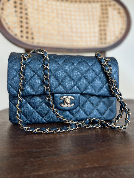 18S Dark Blue Caviar Quilted Classic Double Flap Light Gold