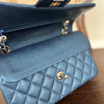 CHANEL Handbag 18S Dark Blue Caviar Quilted Classic Double Flap Light Gold Hardware - Redeluxe