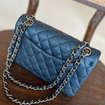 CHANEL Handbag 18S Dark Blue Caviar Quilted Classic Double Flap Light Gold Hardware - Redeluxe