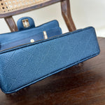 CHANEL Handbag 18S Dark Blue Caviar Quilted Classic Double Flap Light Gold Hardware - Redeluxe