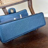 CHANEL Handbag 18S Dark Blue Caviar Quilted Classic Double Flap Light Gold Hardware - Redeluxe