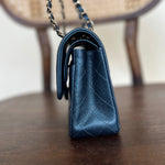 CHANEL Handbag 18S Dark Blue Caviar Quilted Classic Double Flap Light Gold Hardware - Redeluxe