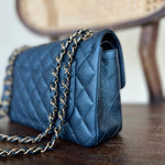 CHANEL Handbag 18S Dark Blue Caviar Quilted Classic Double Flap Light Gold Hardware - Redeluxe