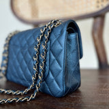 CHANEL Handbag 18S Dark Blue Caviar Quilted Classic Double Flap Light Gold Hardware - Redeluxe