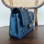 CHANEL Handbag 18S Dark Blue Caviar Quilted Classic Double Flap Light Gold Hardware - Redeluxe