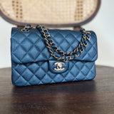 CHANEL Handbag 18S Dark Blue Caviar Quilted Classic Double Flap Light Gold Hardware - Redeluxe