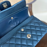 CHANEL Handbag 18S Dark Blue Caviar Quilted Classic Double Flap Light Gold Hardware - Redeluxe