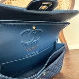 CHANEL Handbag 18S Dark Blue Caviar Quilted Classic Double Flap Light Gold Hardware - Redeluxe