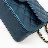 CHANEL Handbag 18S Dark Blue Small Caviar Quilted Classic Double Flap Light Gold Hardware - Redeluxe