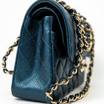 CHANEL Handbag 18S Dark Blue Small Caviar Quilted Classic Double Flap Light Gold Hardware - Redeluxe