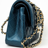 CHANEL Handbag 18S Dark Blue Small Caviar Quilted Classic Double Flap Light Gold Hardware - Redeluxe