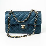 CHANEL Handbag 18S Dark Blue Small Caviar Quilted Classic Double Flap Light Gold Hardware - Redeluxe