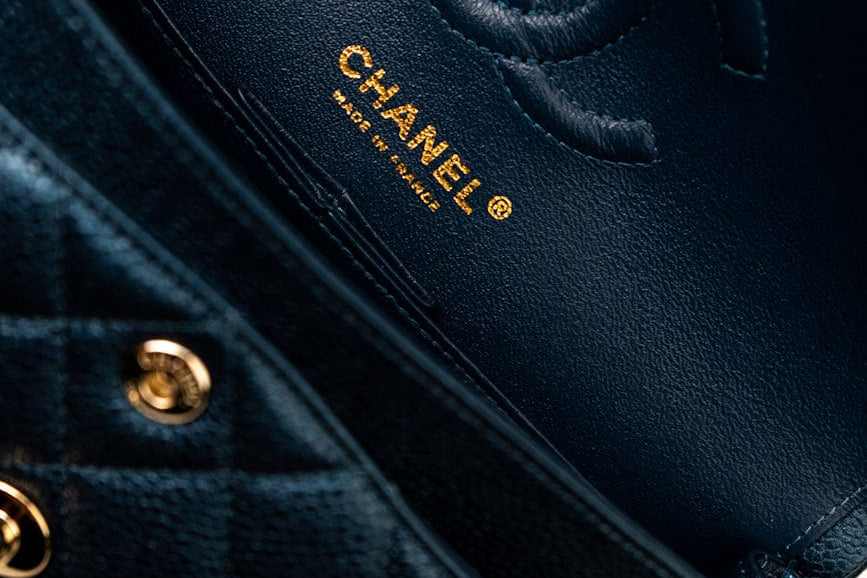 CHANEL Handbag 18S Dark Blue Small Caviar Quilted Classic Double Flap Light Gold Hardware - Redeluxe